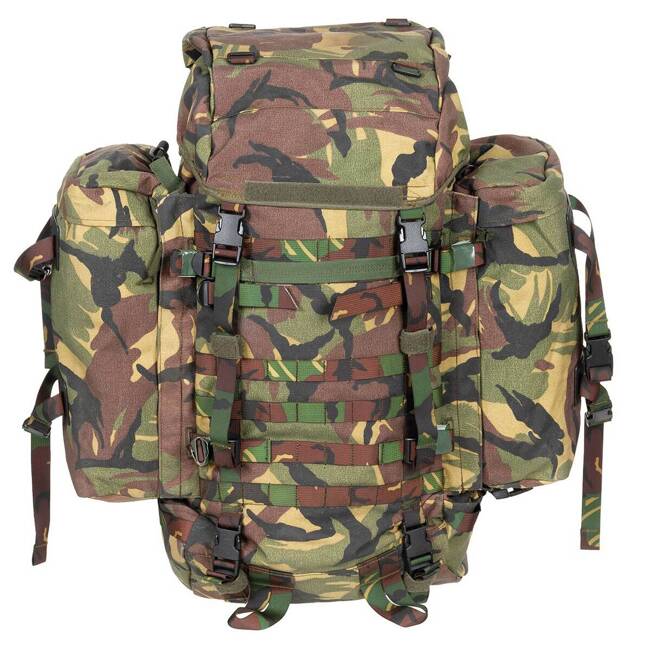 BACKPACK WITH SIDE POCKETS, MEDIUM, 60 L - MILITARY SURPLUS FROM DUTCH ARMY - NL CAMO - USED