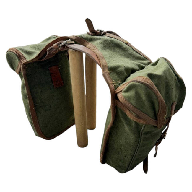 BIKE BAG - CANVAS AND LEATHER - ROMANIAN MILITARY SURPLUS - OLIVE - IN GOOD CONDITION