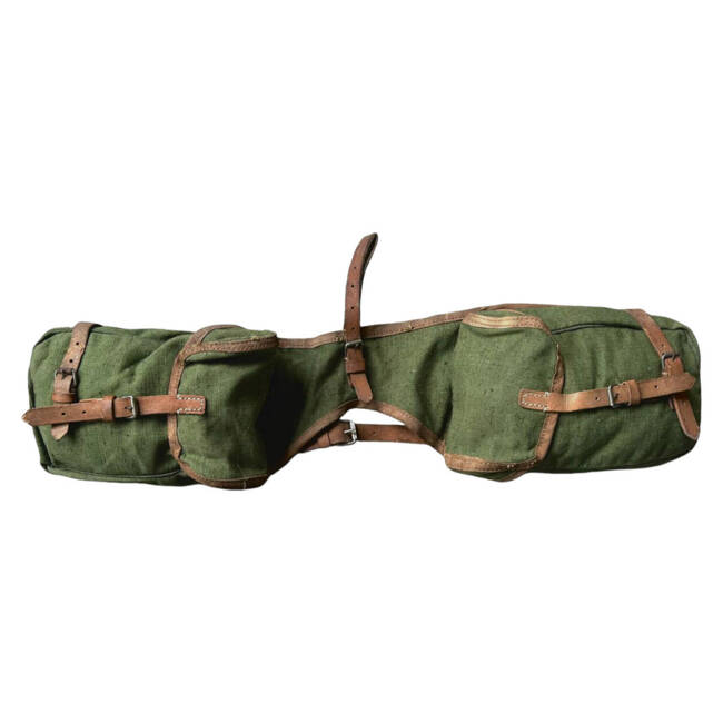 BIKE BAG - CANVAS AND LEATHER - ROMANIAN MILITARY SURPLUS - OLIVE - IN GOOD CONDITION