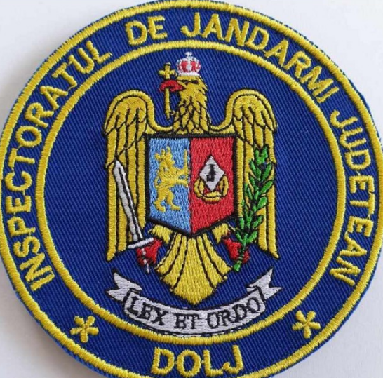 Emblema Inspectoratul de jandarmi judetean Dolj, emblema IJJ DOLJ, cu aplicare Velcro (cu scai)
