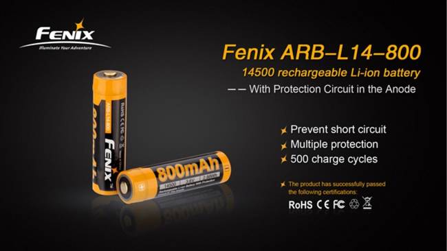 Fenix 14500 - 800mAh - Rechargeable Battery - ARB-14-800