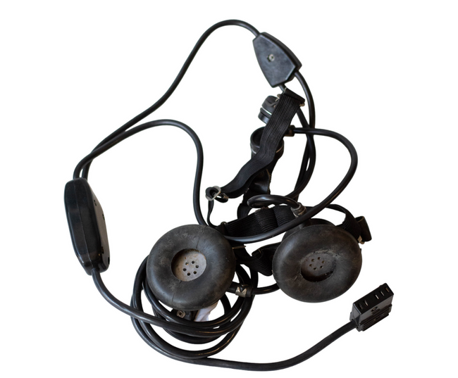 HEADSET WITH LARYNGOPHONE FOR MILITARY FIELD TELEPHONE TC-72 F-1600 - MILITARY SURPLUS FROM ROMANIAN ARMY - IN GOOD CONDITION