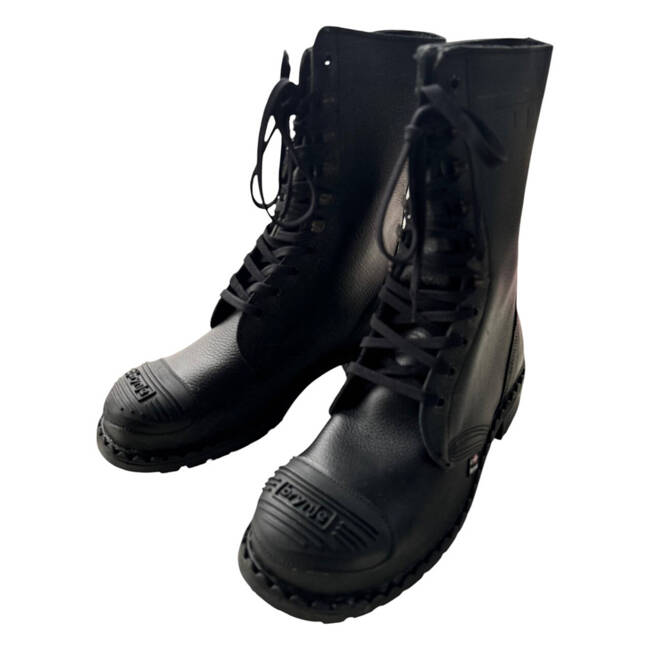 LEATHER BOOTS WITH RUBBER SOLE - BRYNJE - DANISH ARMY SURPLUS - BLACK - LIKE NEW