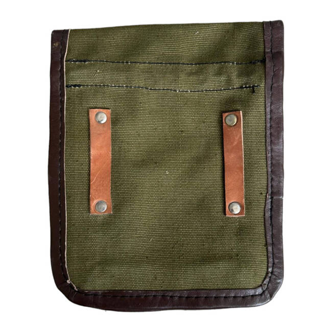 LEATHER POUCH WITH STRAP - OLIVE GREEN - MILITARY SURPLUS ROMANIAN ARMY - IN GOOD CONDITION