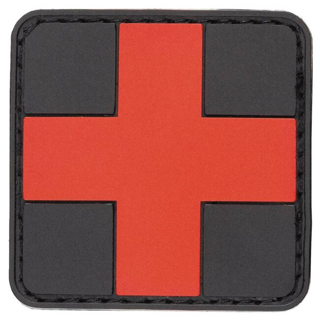 PATCH WITH HOOK AND LOOP ''FIRST-AID'' 3D - BLACK / RED - MFH