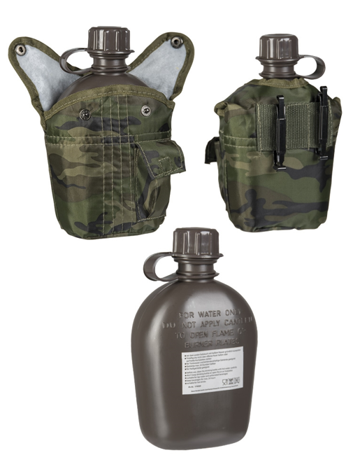 PLASTIC CANTEEN WITH COVER - US STYLE - 1 L - WOODLAND