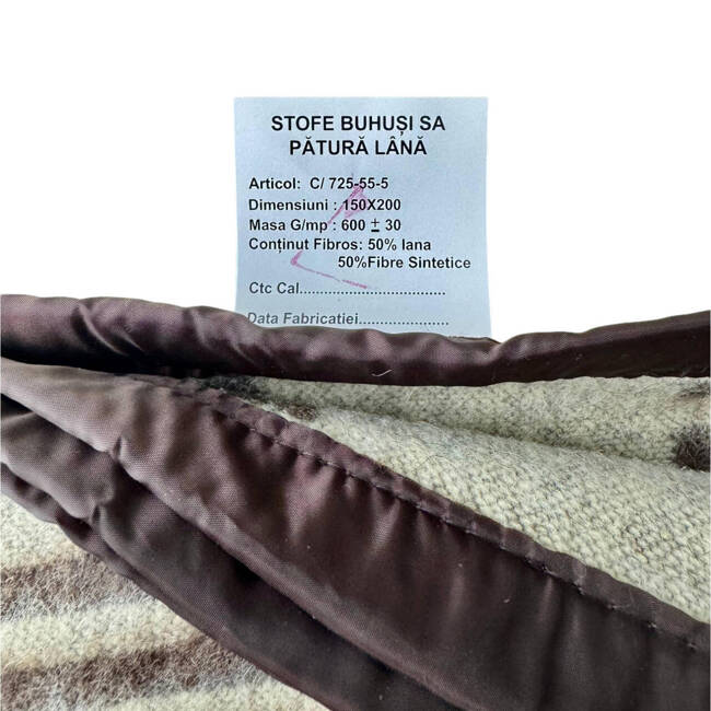 Romanian wool blanket, traditional pattern, 150x200cm, brown/white