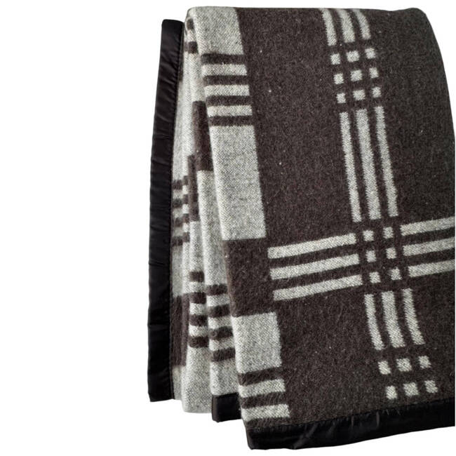 Romanian wool blanket, traditional pattern, 150x200cm, brown/white