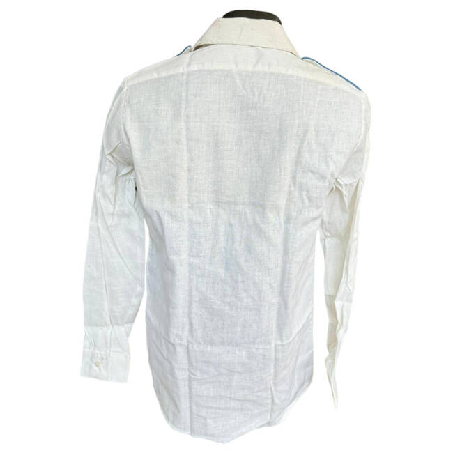 SHIRT WITH LONG SLEEVES AND EPAULETS - ROMANIAN ARMY MILITARY SURPLUS - WHITE - IN GOOD CONDITION