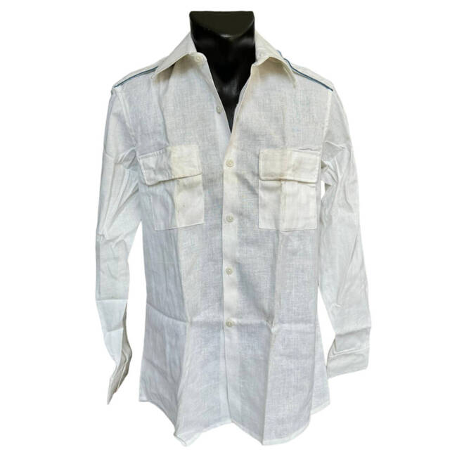 SHIRT WITH LONG SLEEVES AND EPAULETS - ROMANIAN ARMY MILITARY SURPLUS - WHITE - IN GOOD CONDITION