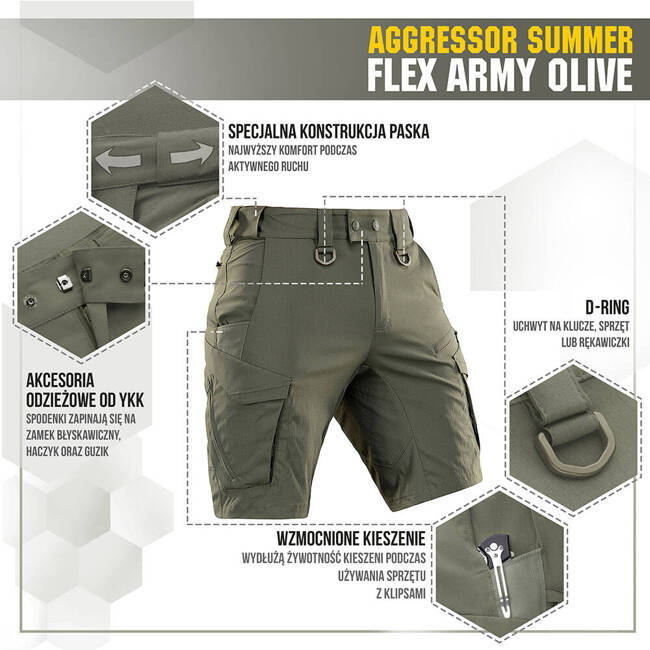 SHORT PANTS AGGRESSOR SUMMER FLEX - ARMY OLIVE - M-TAC