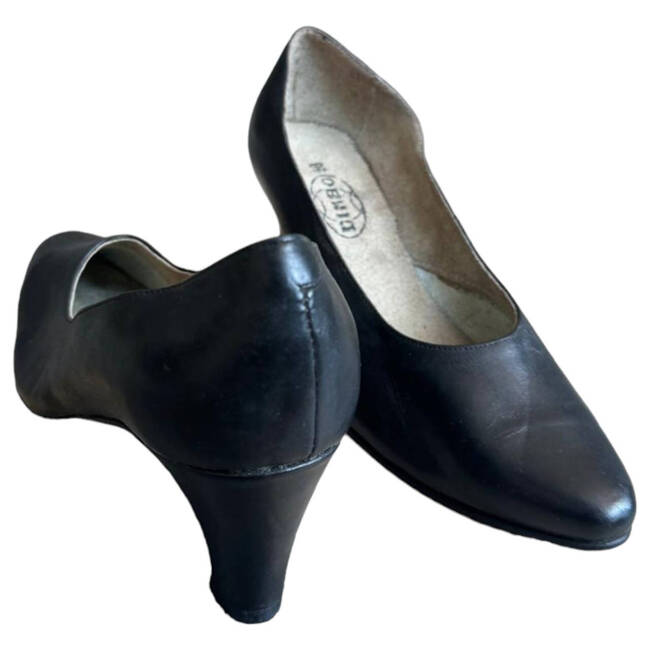 WOMEN'S LEATHER SHOES WITH POINTED HEEL - ROMANIAN ARMY MILITARY SURPLUS - BLACK - IN GOOD CONDITION