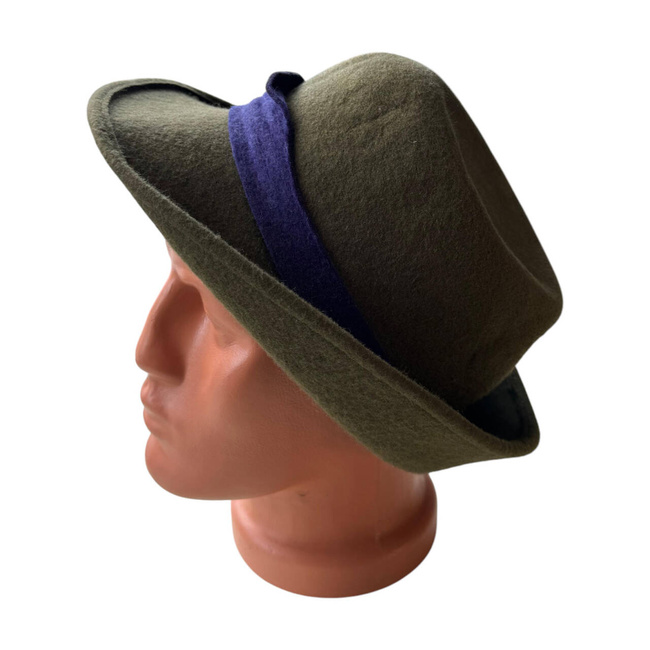 WOOLEN HAT - OD GREEN WITH PURPLE BAND - ROMANIAN ARMY MILITARY SURPLUS - LIKE NEW