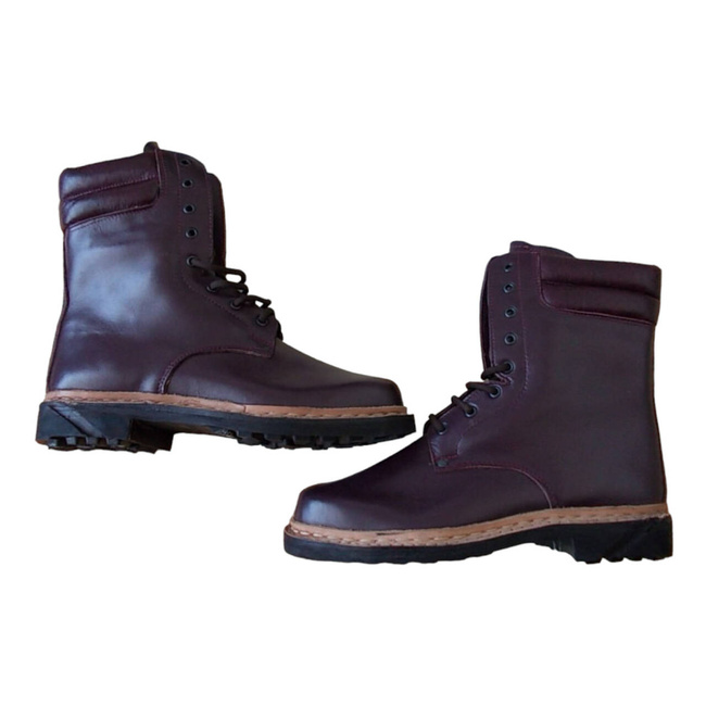 MILITARY BOOTS FOR PARATROOPERS, IUFT LEATHER - MILITARY SURPLUS ROMANIAN ARMY - DARK BURGUNDY - LIKE NEW