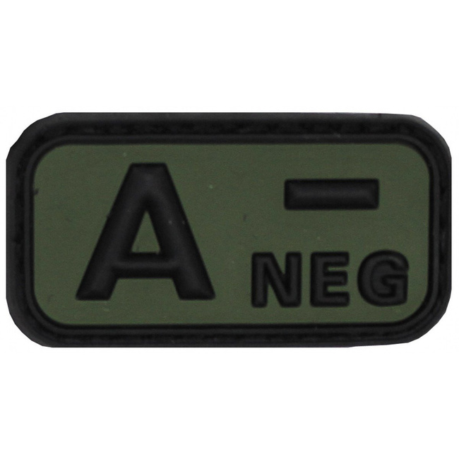 3D VELCRO PATCH - 5 x 2.5 CM - MFH® - BLACK/OD GREEN - BLOOD GROUP "A NEG"