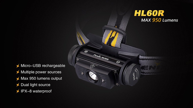 LANTERNĂ FRONTALĂ - HL60R - FENIX® - NEGRU