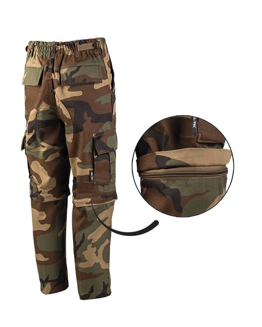 PANTALONI BDU PENTRU COPII - ÎN STILUL ARMATEI AMERICANE - 2 ÎN 1 PANTALONI LUNGI ȘI SCURȚI CU FERMOAR - Mil-Tec® - WOODLAND