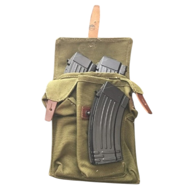 AK-47 PM MAGAZINE HOLDER - ROMANIAN ARMY MILITARY SURPLUS - OD GREEN - TEXTILE/LEATHER MATERIAL - USED