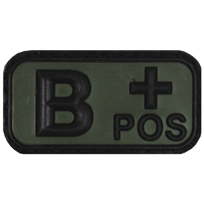 3D VELCRO PATCH - 5 x 2.5 CM - MFH® - BLACK/OD GREEN - BLOOD GROUP "B POS"