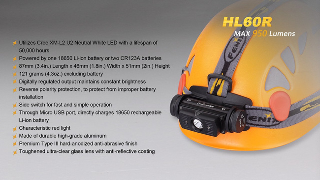 LANTERNĂ FRONTALĂ - HL60R - FENIX® - NEGRU