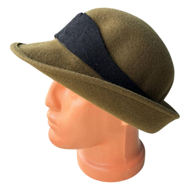 WOOLEN HAT - OD GREEN WITH BLACK BAND - ROMANIAN ARMY MILITARY SURPLUS - LIKE NEW