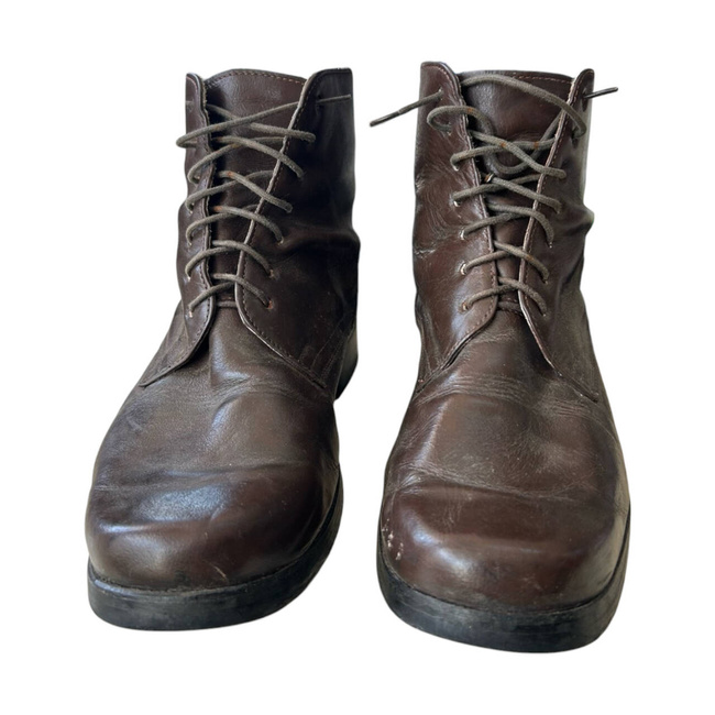 MEN'S BROWN LEATHER BOOTS - MILITARY SURPLUS FROM ROMANIAN ARMY - IN GOOD CONDITION