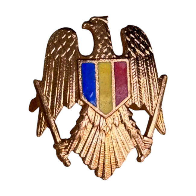  INSIGNA MILITARA DE COIFURA - VULTUR STEMA EMAIL - PERIOADA RSR - SURPLUS MILITAR ROMÂNESC