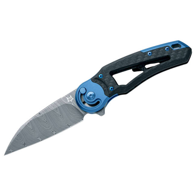 CUTIT DE BUZUNAR METAMORPHOSIS WHARNCLIFFE DAMASCUS CF TITANIUM BLUE - FOX KNIVES