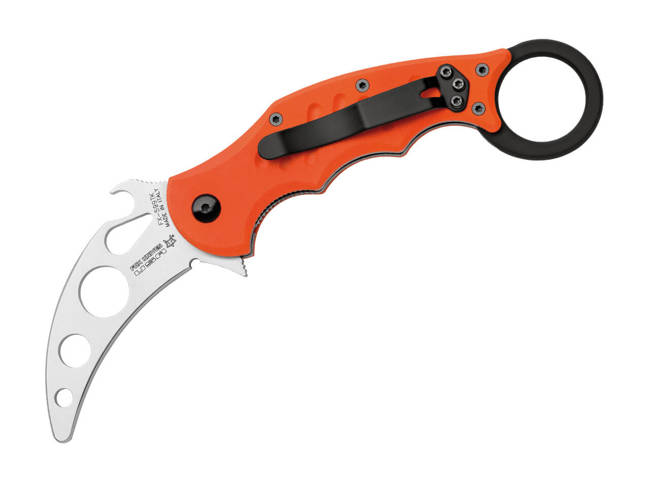 CUȚIT DE BUZUNAR PLIABIL - "KARAMBIT TRAINER" - FKMD® - PORTOCALIU