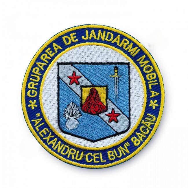 EMBLEMA GRUPAREA DE JANDARMI MOBILA BACAU, CU APLICARE VELCRO (cu scai)