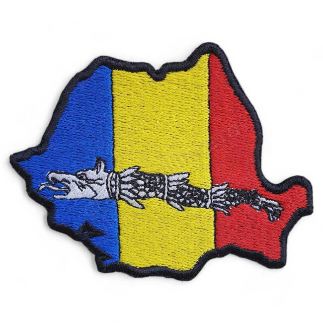 Emblema Romania tricolor cu lup dacic, cu aplicare prin coasere