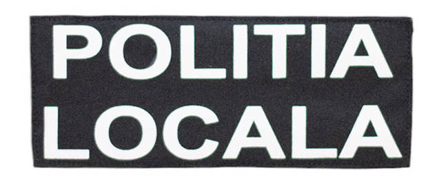 Emblema spate "POLITIA LOCALA", pe suport negru si aplicare tip Velcro (cu scai) - 25 x10,5 cm 