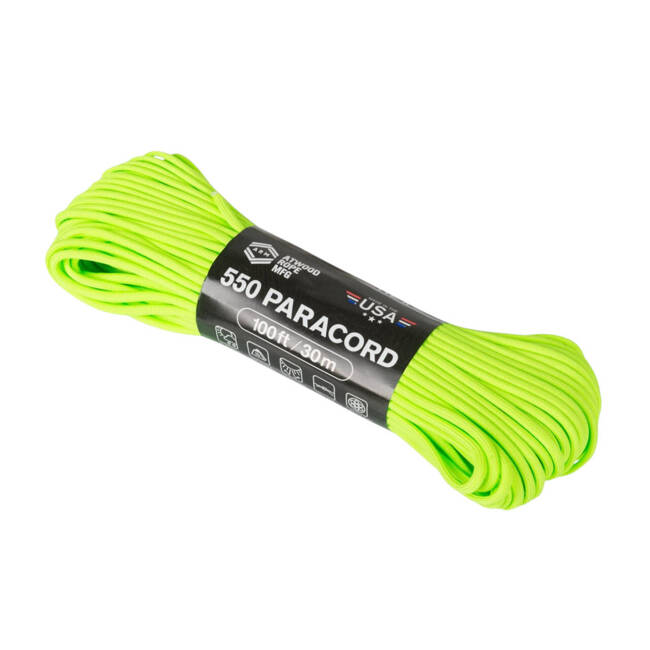 FUNIE, SFOARA PARACORD DIN NAILON - 550 LBS. - 33 M/100 FT. - Helikon-Tex - VERDE NEON