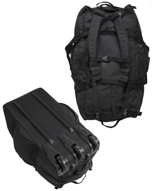 GEANTA CU MANER DE TRANSPORT, BRETELE DE RUCSAC DETAȘABILE ȘI ROȚI - 118 L - Mil-Tec® - NEAGRA