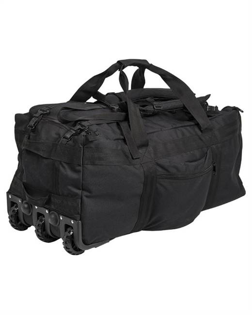 GEANTA CU MANER DE TRANSPORT, BRETELE DE RUCSAC DETAȘABILE ȘI ROȚI - 118 L - Mil-Tec® - NEAGRA