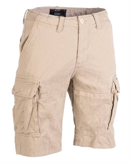 PANTALONI VINTAGE SCURTI PENTRU BARBATI, PRESPALATI, KHAKI - MIL-TEC