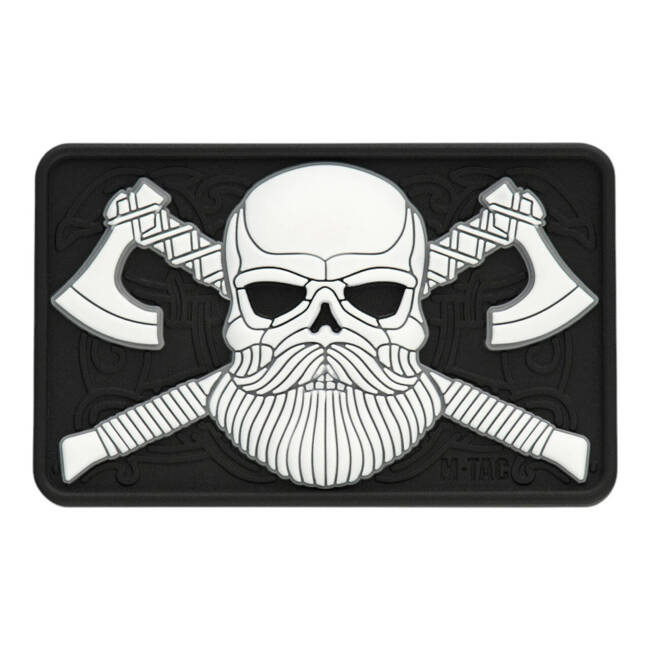 PATCH CRANIU CU BARBA 3D PVC - NEGRU/ALB - M-TAC