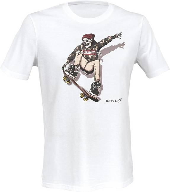 TRICOU DIN BUMBAC ORGANIC "SKULL WITH SKATEBOARD" - ALB