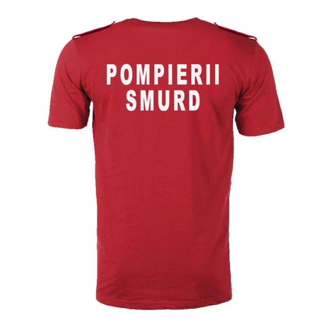 Tricou SMURD POMPIERII rosu cu maneca scurta si epoleti la baza gatului