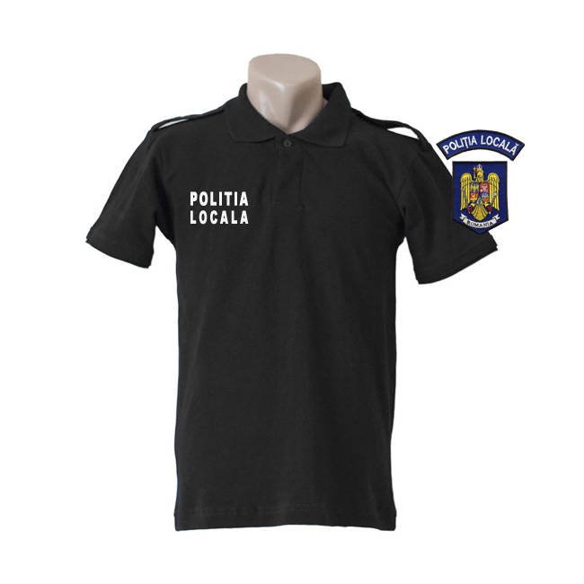 Tricou polo POLITIA LOCALA negru cu maneca scurta si epoleti