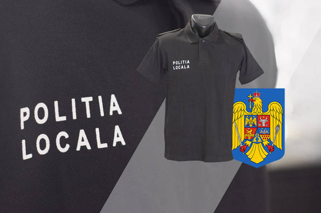 Tricou polo POLITIA LOCALA negru cu maneca scurta si epoleti