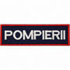 Emblema spate - POMPIERII - brodata pe suport albastru inchis (navy) cu contur rosu si text alb - aplicare termica - 28x10 cm