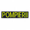 Emblema spate - POMPIERII - brodata pe suport negru cu contur bleumarin si text vernil fluorescent - aplicare Velcro (cu scai) - 24x7 cm